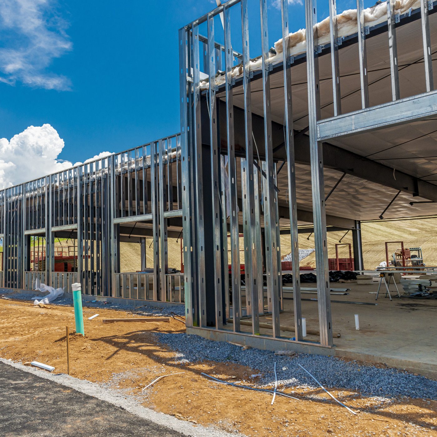 Steel framing of a commercial building under construction